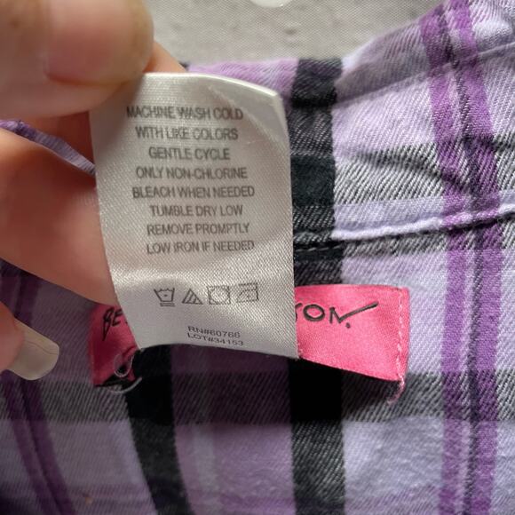Betsey Johnson Intimates Purple Plaid Button Down Sleep Shirt Size Large - Picture 4 of 4